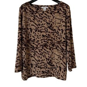 Preston & York Women’s Animal Print Scoop Neck Long Sleeve Blouse Sz L